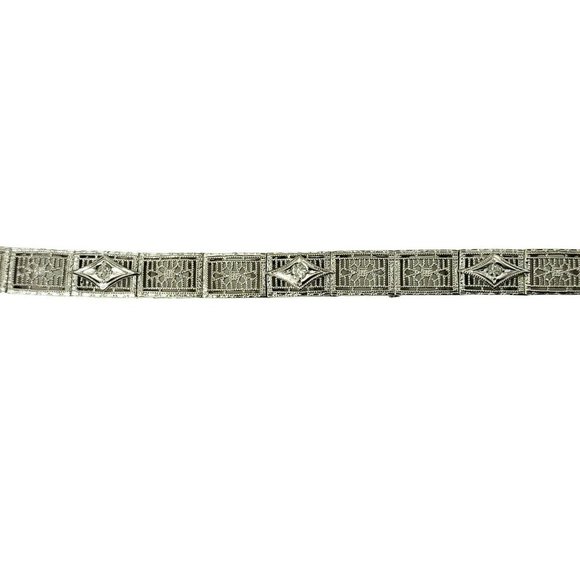 Vintage 10 Karat White Gold and Diamond Filigree Bracelet #11407 - Picture 1 of 9